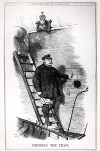 'Dropping the Pilot', karikatur av Otto von Bismarck (1815-98) og Kaiser Wilhelm II (1859-1941) fra 'Punch, or The London Charivari', 29. mars 1890 av John Tenniel